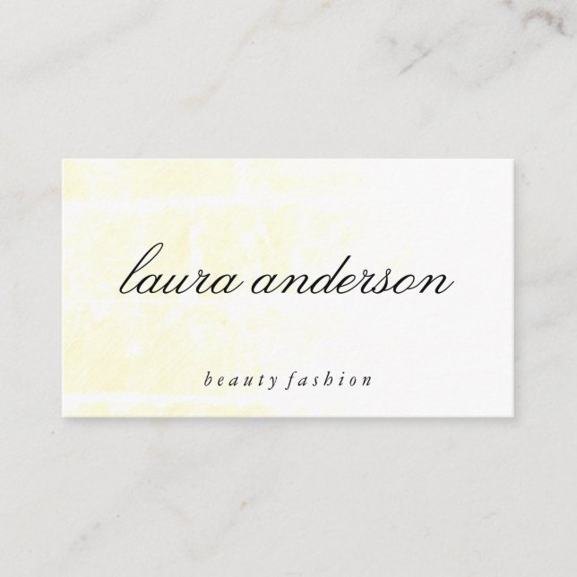 Minimalist Plain Yellow with Cursive Text Business Card (Front)