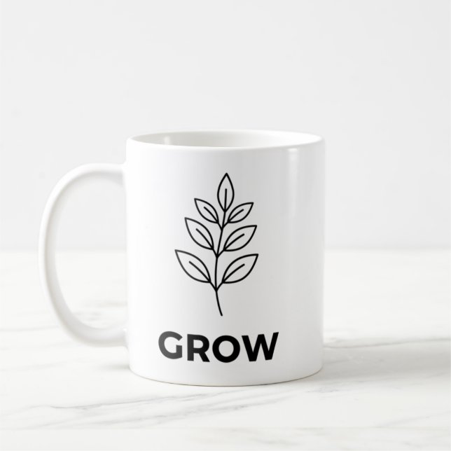 Minimalist Plant “Grow” Inspirational Coffee Mug (Left)
