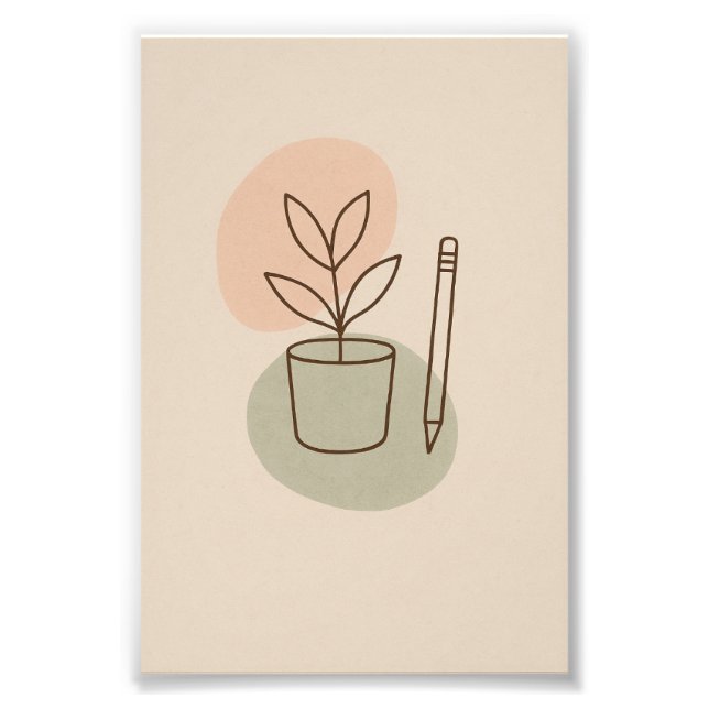 Minimalist Plant & Pencil Line Art Poster (Front)