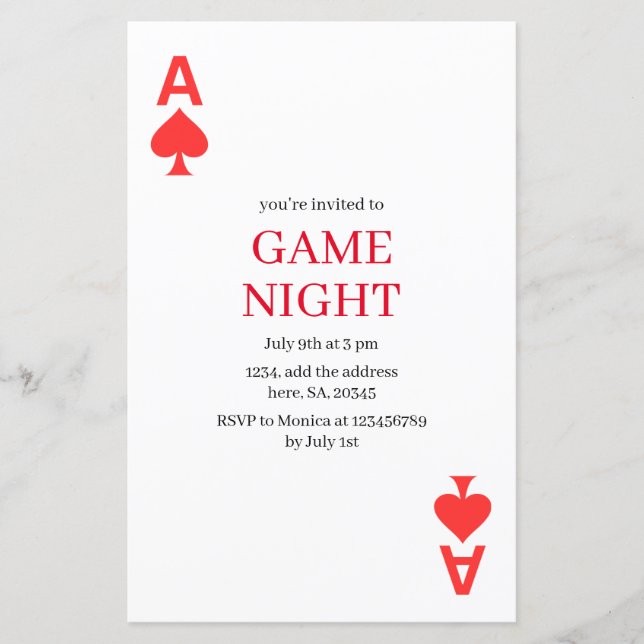 Minimalist Playing Card Game Night Add Details  (Front)