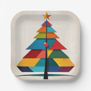 Minimalist Pop Art Geometric Christmas Tree Paper Plate