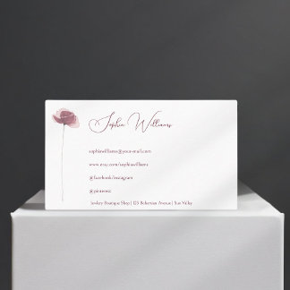 Minimalist Poppy Flower Watercolor Business Card