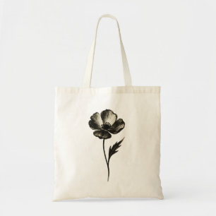 Minimalist Poppy – Monochrome Botanical Ink Art on Tote Bag