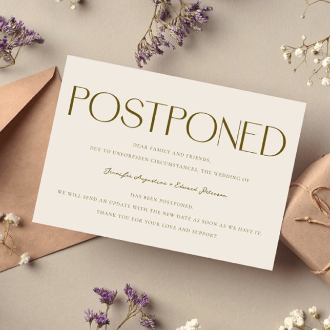 Minimalist Postponed Wedding Update Cream Invitation (Creator Uploaded)