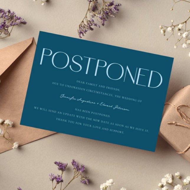 Minimalist Postponed Wedding Update Teal Invitation (Creator Uploaded)