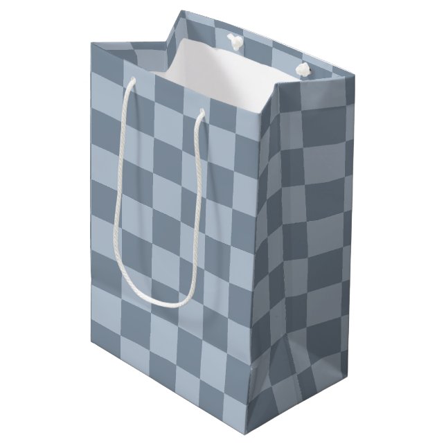 Minimalist Powder Blue Chequerboard Pattern Medium Gift Bag (Front Angled)