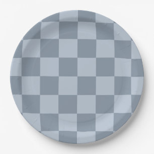 Minimalist Powder Blue Chequerboard Pattern Paper Plate