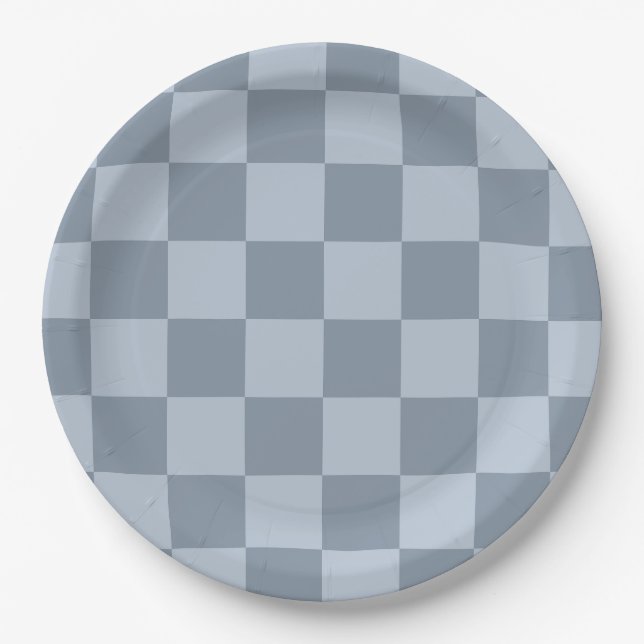 Minimalist Powder Blue Chequerboard Pattern Paper Plate (Front)