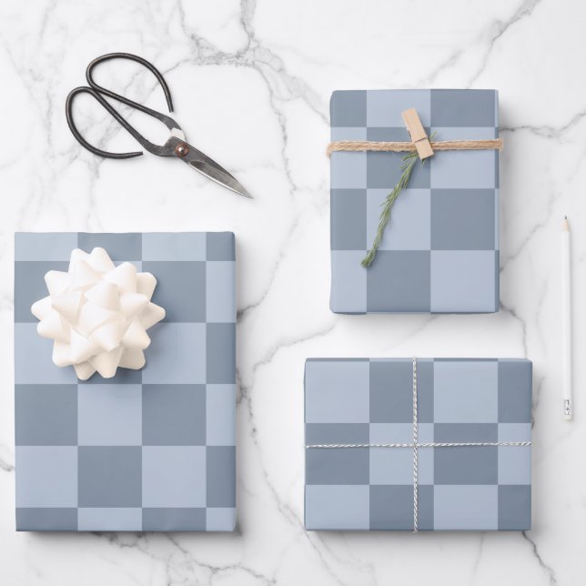 Minimalist Powder Blue Chequerboard Pattern Wrapping Paper Sheet (Front)