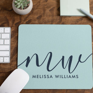 Minimalist Powder Blue Monogram Name & Initials Mouse Pad