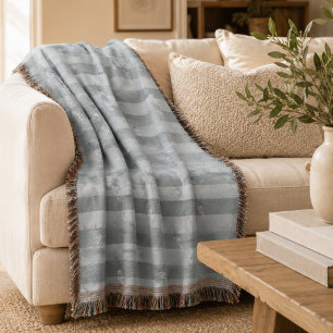 Minimalist Powder Blue Striped Monogram Throw Blanket