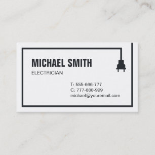 Minimalist Power Plug Wire Border Electrician Business Card