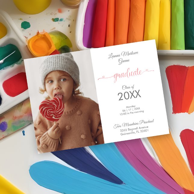 Minimalist Pre-K Graduate Simple Kids Photo  (Minimalist Pre-K Graduate Simple Kids Photo Announcement Card. )