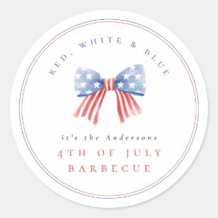 Minimalist Preppy American Flag Bow July 4th BBQ Classic Round Sticker