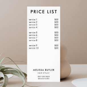 Minimalist Price List Rack Card