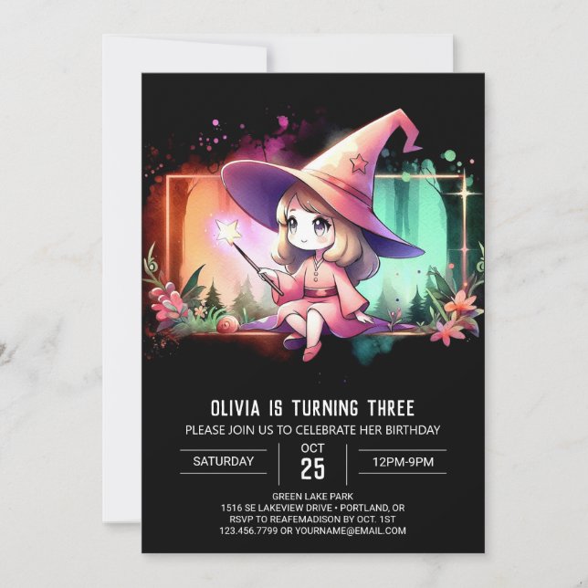 Minimalist Printable Wizard Birthday Invitation (Front)