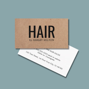 Minimalist Printed Kraft Black Bold Hair Salon Business Card