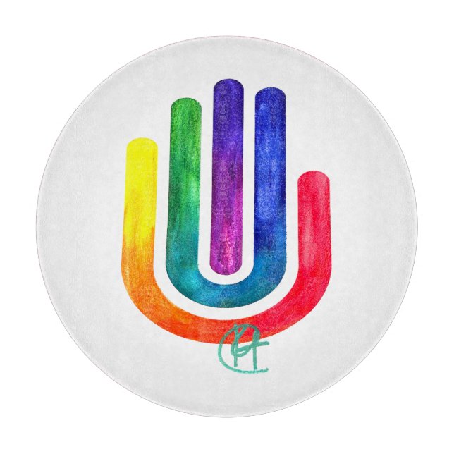 Minimalist Prism Hamsa Art Challah Cutting Board (Front)