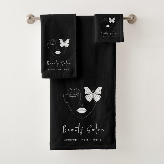 Minimalist Professional Beauty Salon Black Bath Towel Set (Insitu)