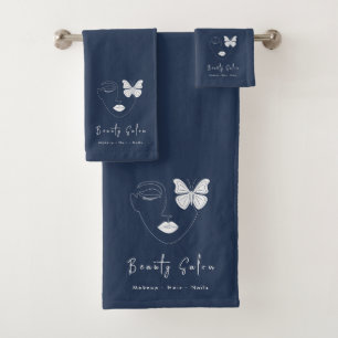 Minimalist Professional Beauty Salon Blue Navy Bath Towel Set