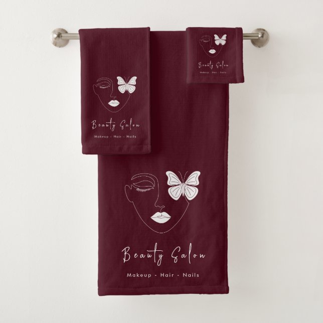 Minimalist Professional Beauty Salon Burgundy Bath Towel Set (Insitu)