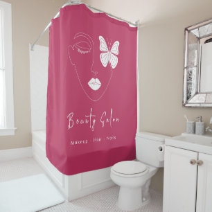 Minimalist Professional Beauty Salon Hot Pink Shower Curtain
