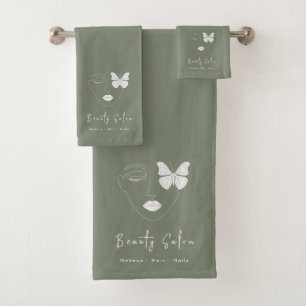 Minimalist Professional Beauty Salon Sage Green Bath Towel Set