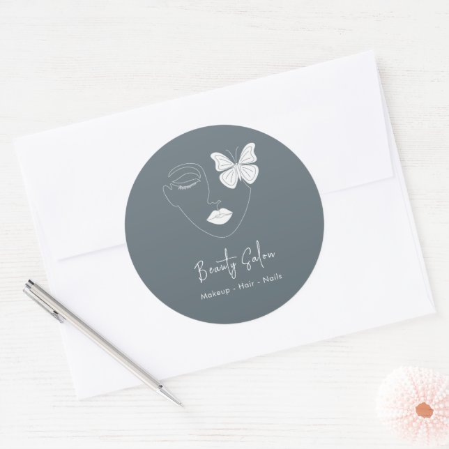 Minimalist Professional Beauty Salon Trendy Navy Classic Round Sticker (Envelope)