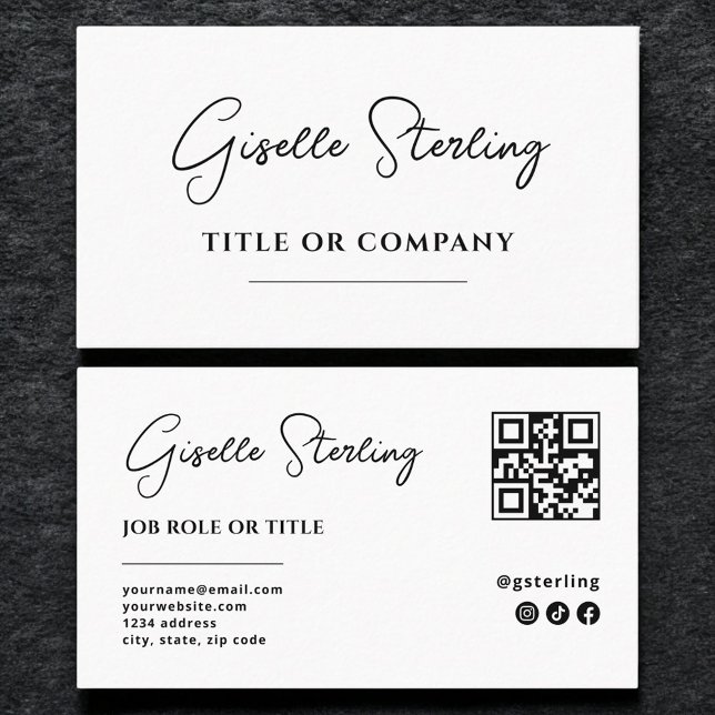 Minimalist Professional Company Script QR Code Business Card (Creator Uploaded)