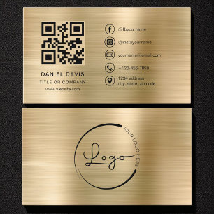 Minimalist Professional Faux Gold Logo QR Code  Business Card