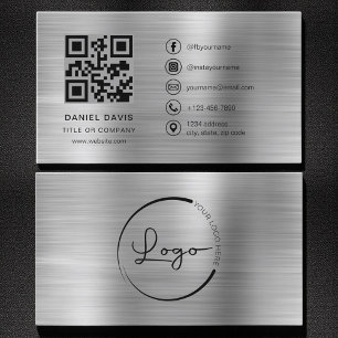 Minimalist Professional Faux Metal Logo QR Code  Business Card
