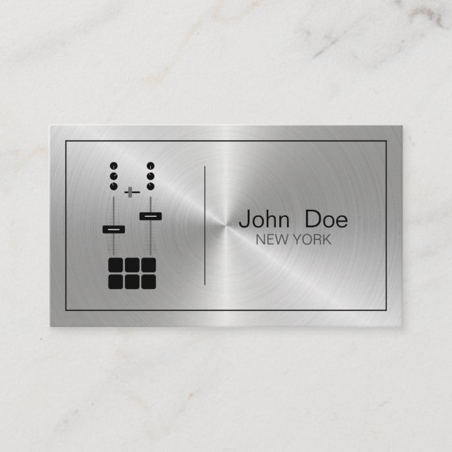 Minimalist Professional Faux Metallic DJ Business Card (Front)