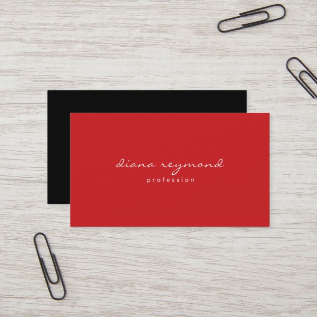 Minimalist Professional Fiery-Red I Black Business Card (Front/Back In Situ)