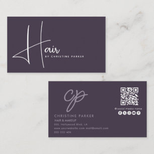Minimalist professional hair monogram  Qr code Business Card