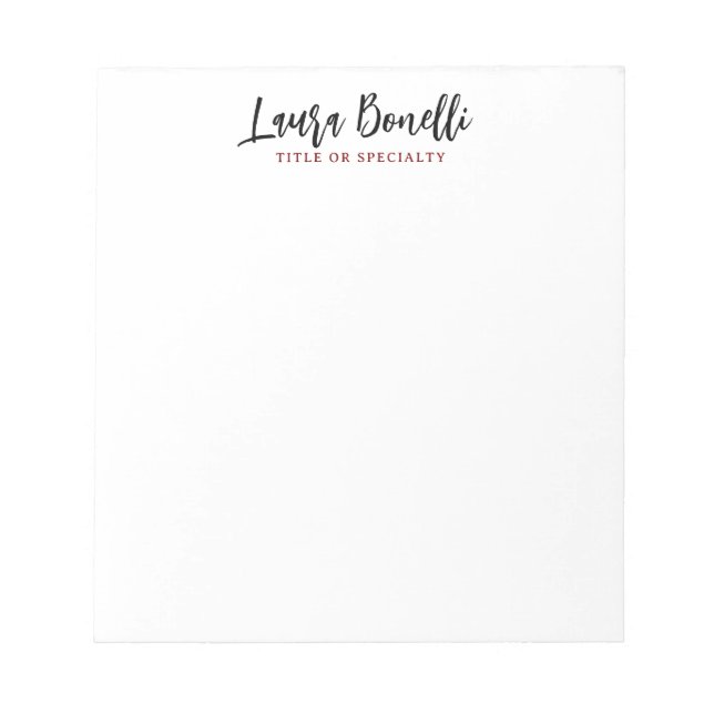 Minimalist Professional Handwrite Plain Name Title Notepad (Front)