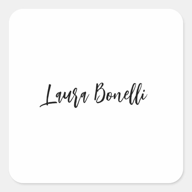 Minimalist Professional Handwrite Plain Name Title Square Sticker (Front)