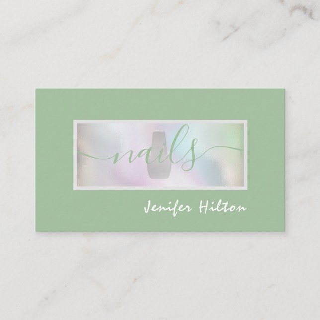 Minimalist professional  holographic nail salon business card (Front)