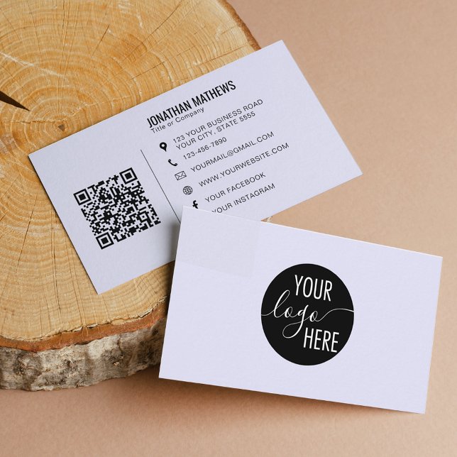 Minimalist Professional Lavender Company Logo QR Business Card (Creator Uploaded)