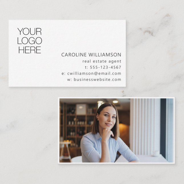 Minimalist Professional Logo Photo Real Estate Business Card (Front/Back)