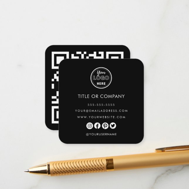 Minimalist Professional Logo Qr Code Black Enclosure Card (Front/Back In Situ)