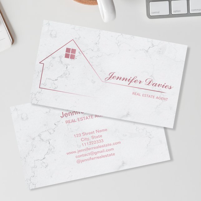 Minimalist Professional Marble Real Estate Agent Business Card (Creator Uploaded)