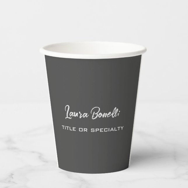 Minimalist Professional Modern Handwrite Dark Grey Paper Cups (Front)