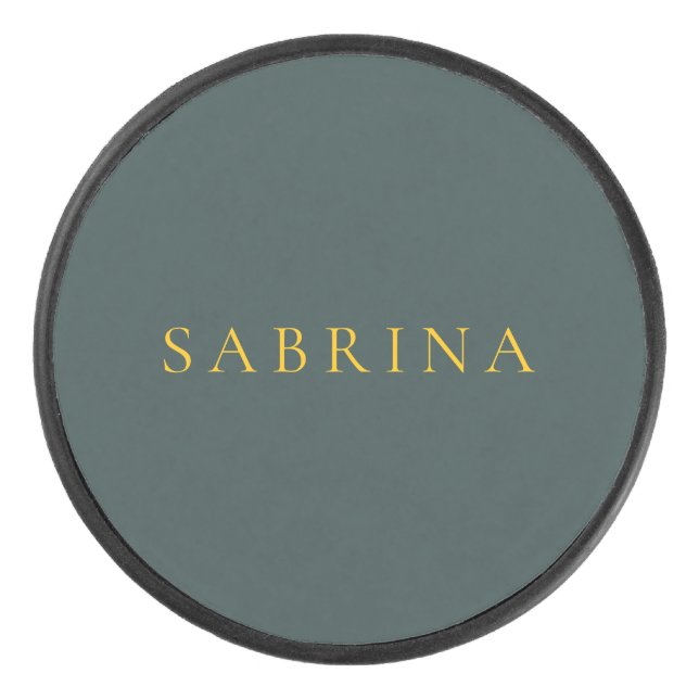 Minimalist Professional Modern Name Dusty Green Hockey Puck (Front)