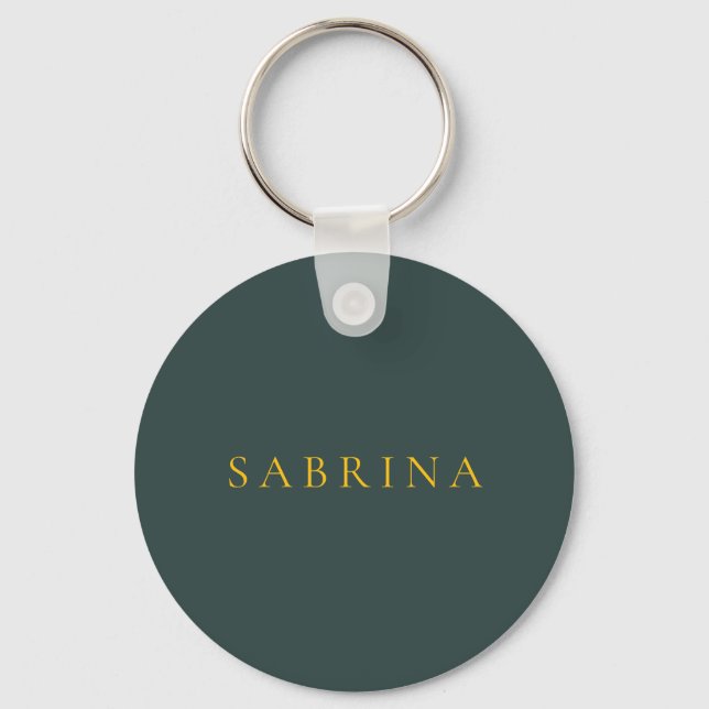Minimalist Professional Modern Name Dusty Green Key Ring (Front)