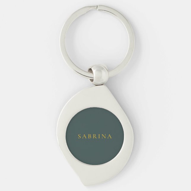 Minimalist Professional Modern Name Dusty Green Key Ring (Front)