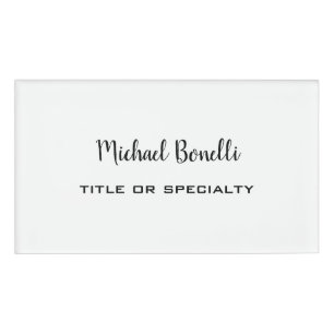 Minimalist Professional Modern Plain Black White Name Tag