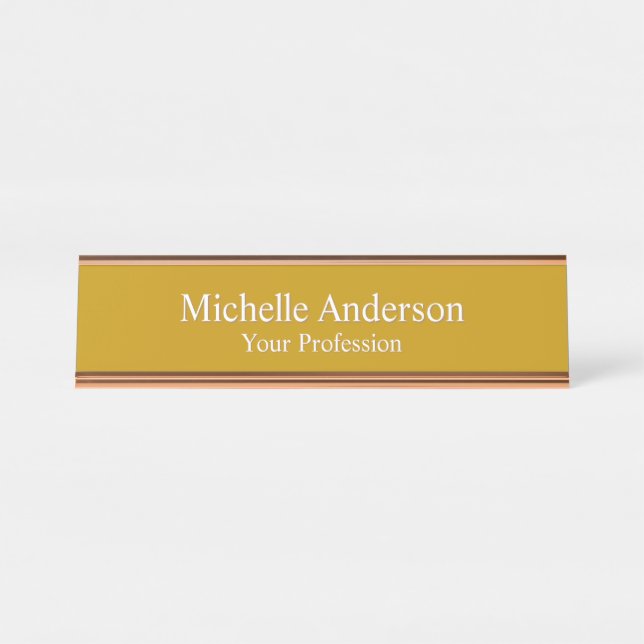 Minimalist Professional Modern Plain Dijon Yellow Desk Name Plate (Front)