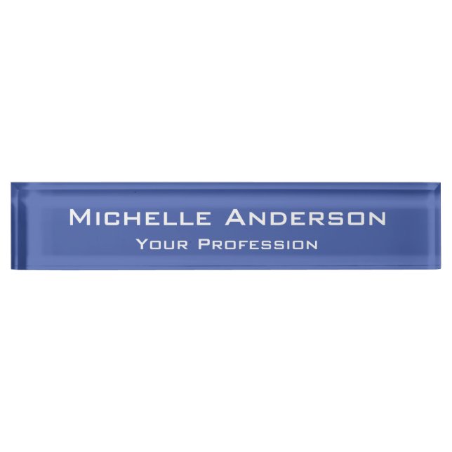 Minimalist Professional Modern Plain Medium Blue Nameplate (Front)
