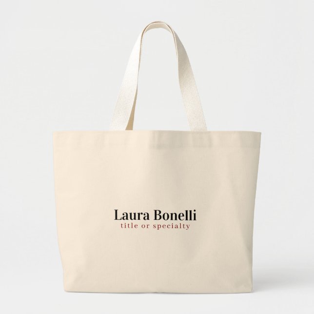 Minimalist Professional Modern Plain Name Title Large Tote Bag (Front)