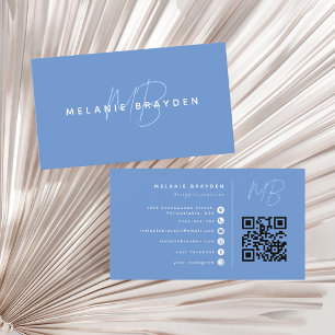 Minimalist Professional Monogram QR Code Dust Blue Business Card